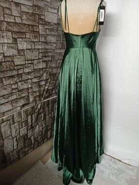 Cinderella Forest Green Backless Satin Maxi Dress with Tie Straps